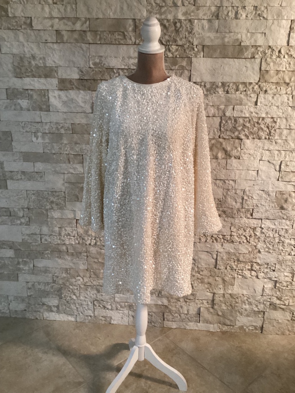 H&M Ivory/Cream Sequined Mini Dress Size Large